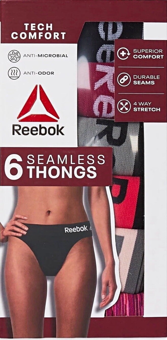 Reebok Tech Comfort Seamless Stretch Thong Panties 6-Pack Size small Multicolor